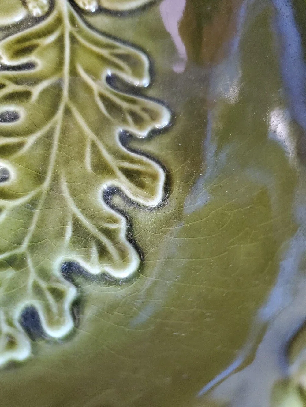 California Pottery Divided Dish Avocado Olive Green Oak Leaf Acorn MCM VTG
